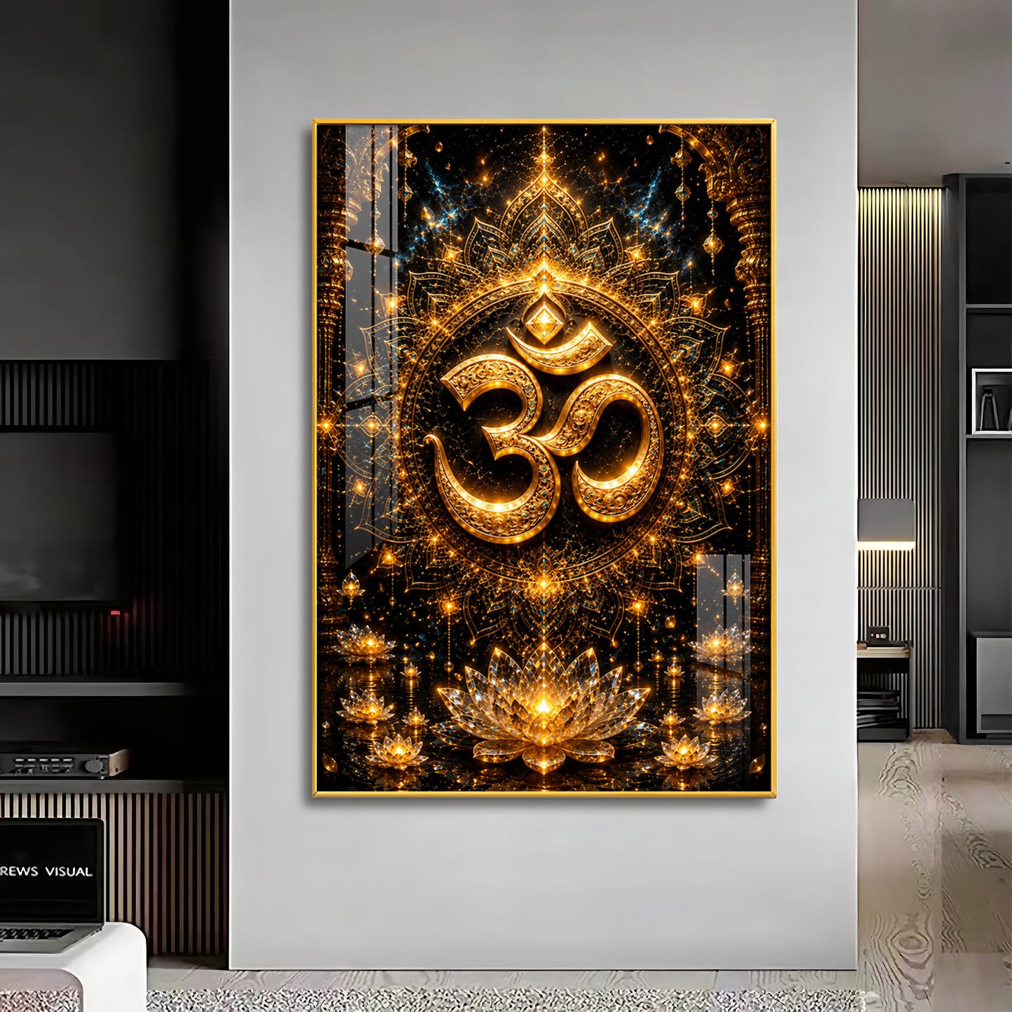 Golden Om Symbol Premium Acrylic Vertical Wall Art
