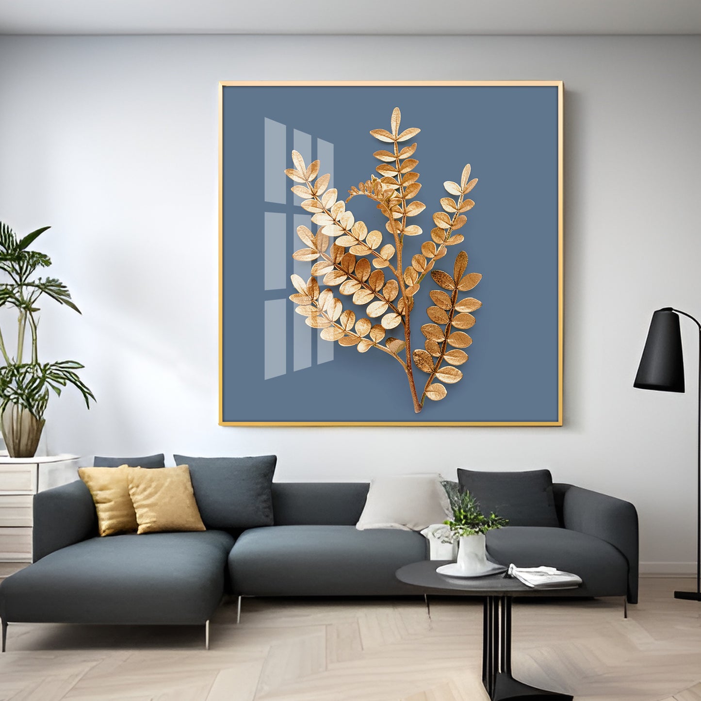 Golden Leaf Design Premium Acrylic Square Wall Art