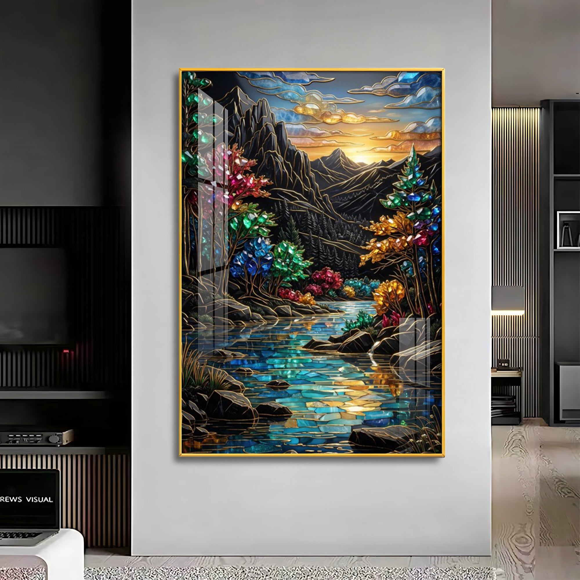 Depicting Mountains & River Premium Acrylic Vertical Wall Art