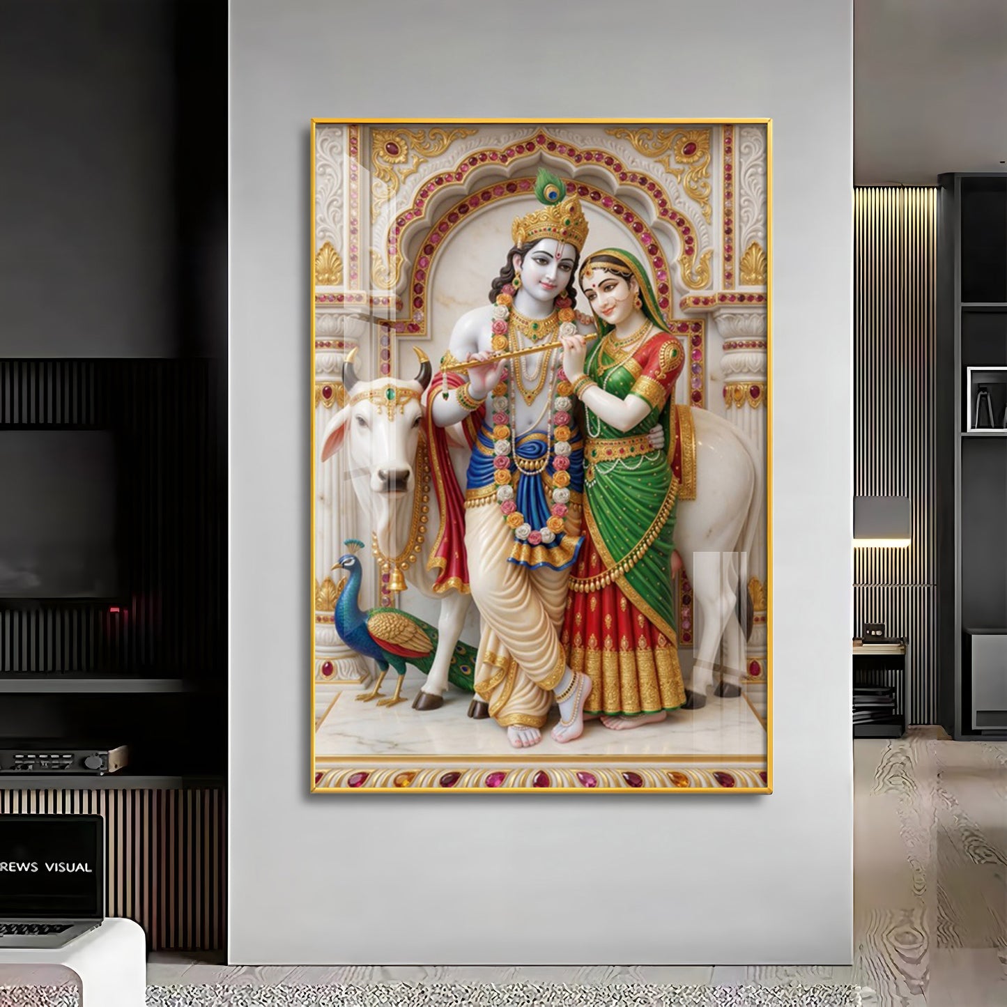 Loving Peaceful Radha Krishna Premium Acrylic Vertical Wall Art