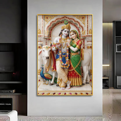 Loving Peaceful Radha Krishna Premium Acrylic Vertical Wall Art