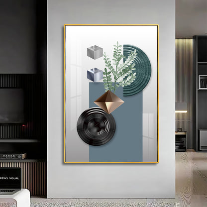 Geometric Art With Leafs Premium Acrylic Vertical Wall Art