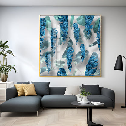 Elegant Blue Feather Premium Acrylic Square Wall Art