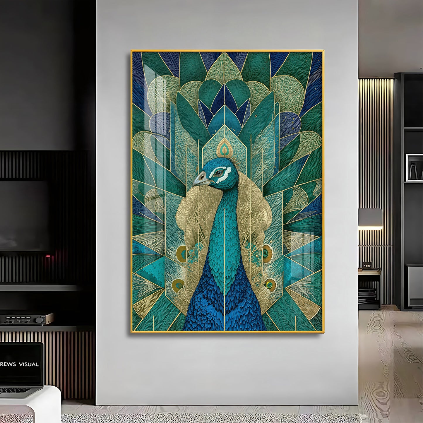 Elegant Teal Peacock Premium Acrylic Vertical Wall Art