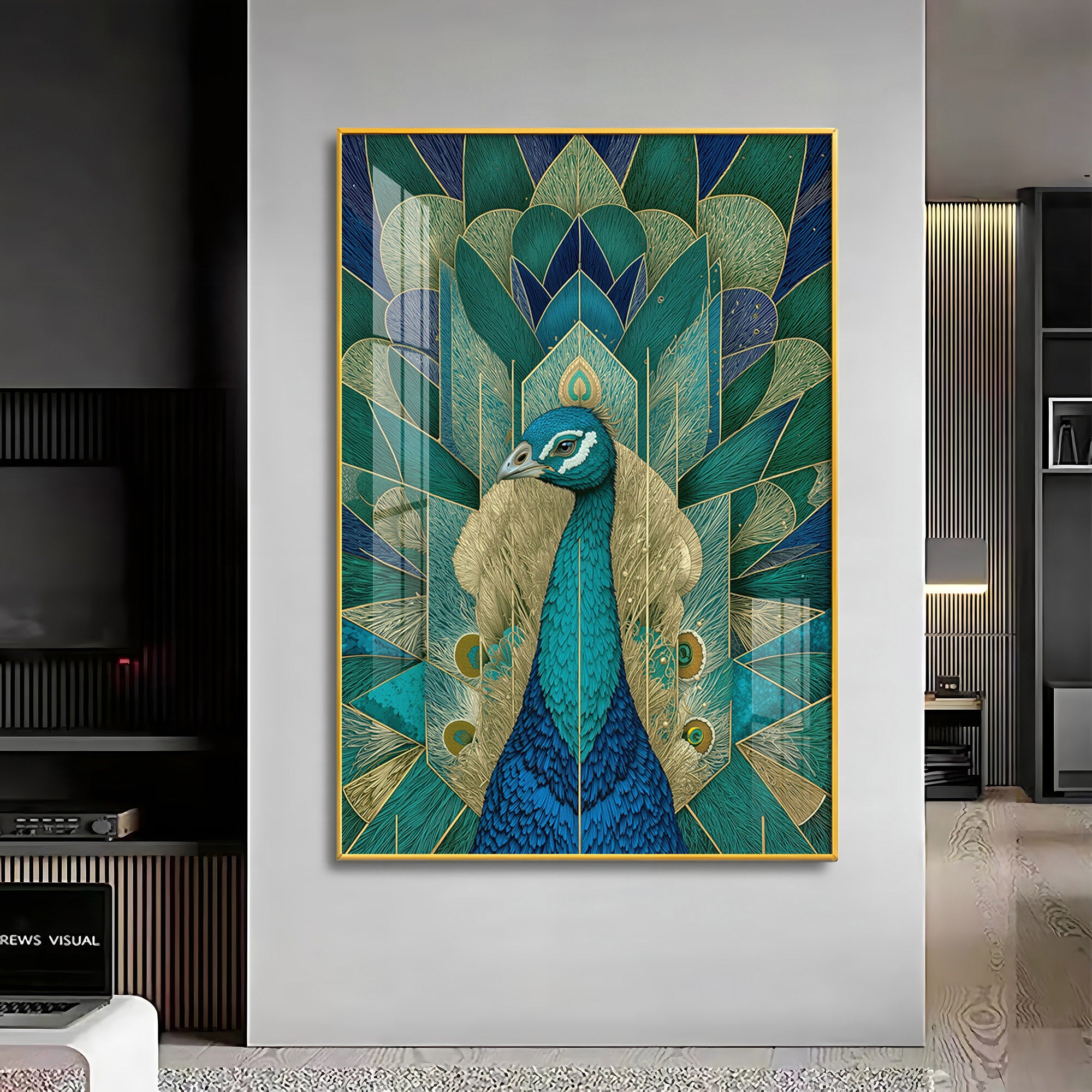 Elegant Teal Peacock Premium Acrylic Vertical Wall Art