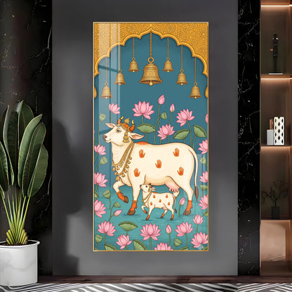 Pichwai Cow & Calf Premium Acrylic Vertical Wall Art