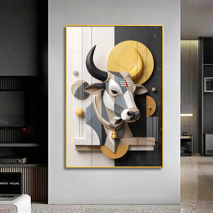Modern Geometric Nandi with Tilak & Bell Premium Acrylic Vertical Wall Art