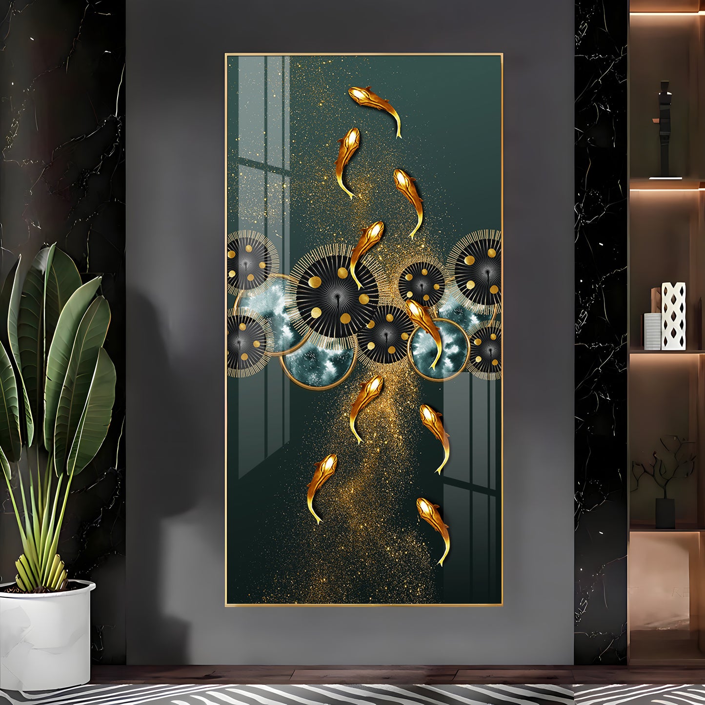 Golden Koi Fish Feng Shui Carp Premium Acrylic Vertical Wall Art