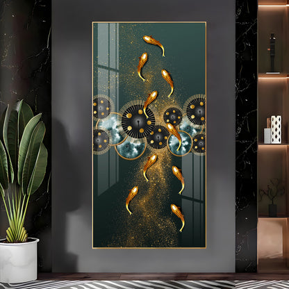 Golden Koi Fish Feng Shui Carp Premium Acrylic Vertical Wall Art