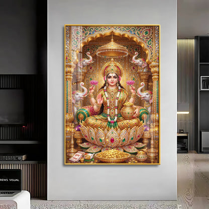 Goddess Lakshmi Seated On A Lotus Throne Premium Acrylic Vertical Wall Art