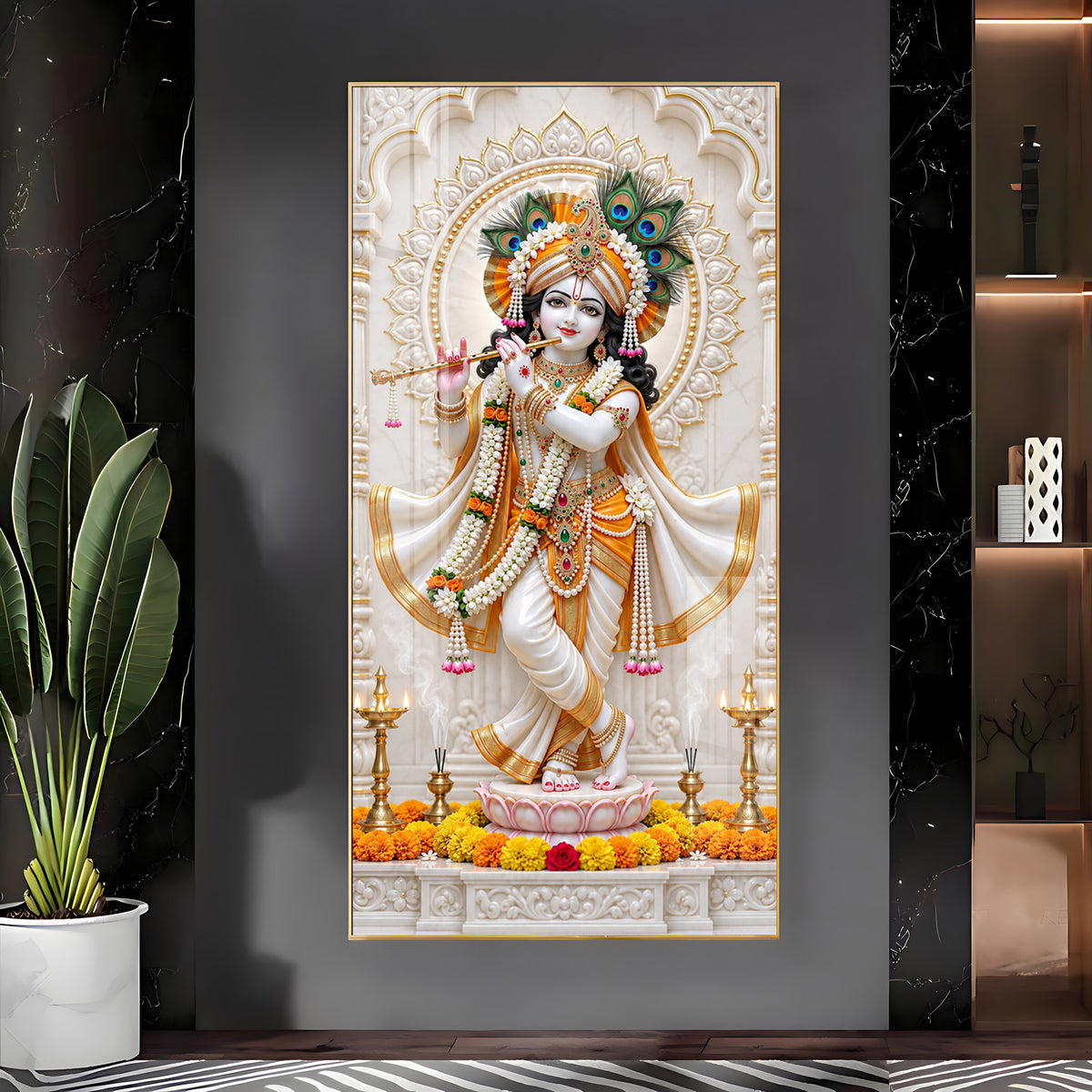 Krishna In White Dhoti Premium Acrylic Vertical Wall Art