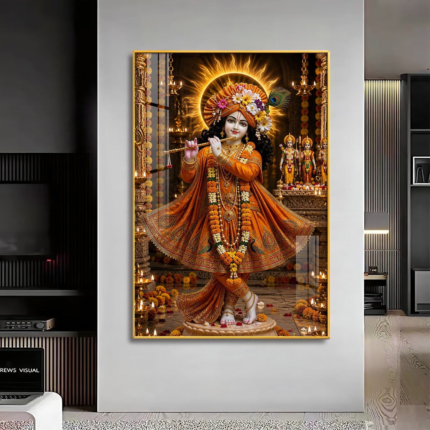 Lord Krishna Playing The Flute Premium Acrylic Vertical Wall Art