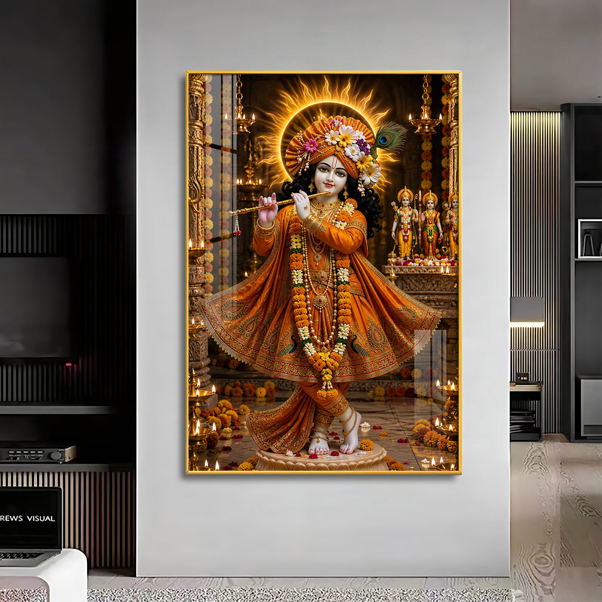 Lord Krishna Playing The Flute Premium Acrylic Vertical Wall Art