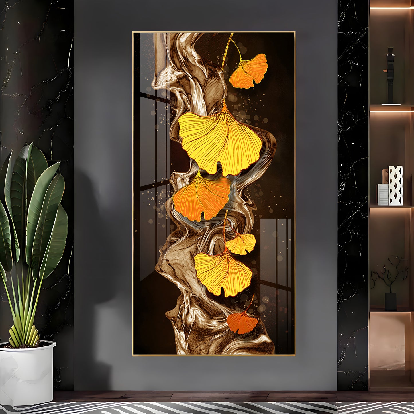 Glittering Ginkgo Premium Acrylic Vertical Wall Art