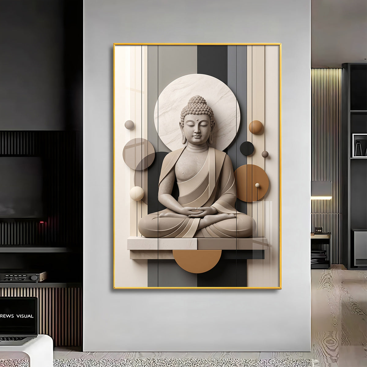 Geometric Meditating Buddha Premium Acrylic Vertical Wall Art