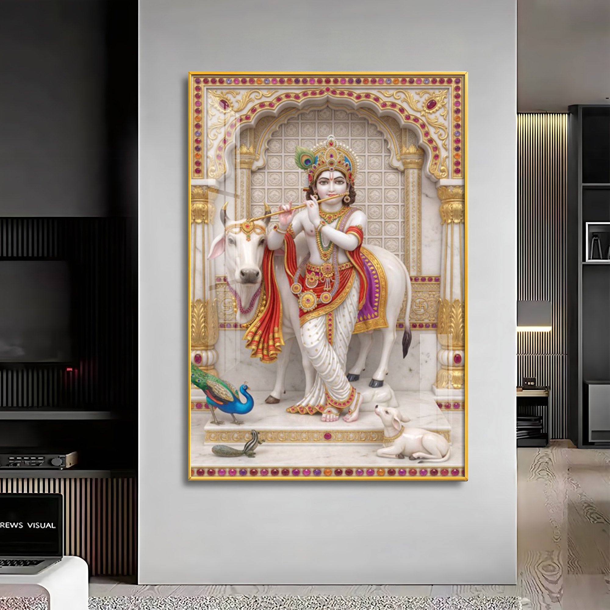 Majestic Harmony Of Krishna Ji Premium Acrylic Vertical Wall Art