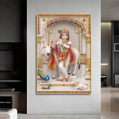 Majestic Harmony Of Krishna Ji Premium Acrylic Vertical Wall Art
