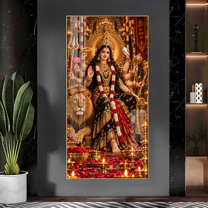 Divine Maa Sherawali Premium Acrylic Vertical Wall Art