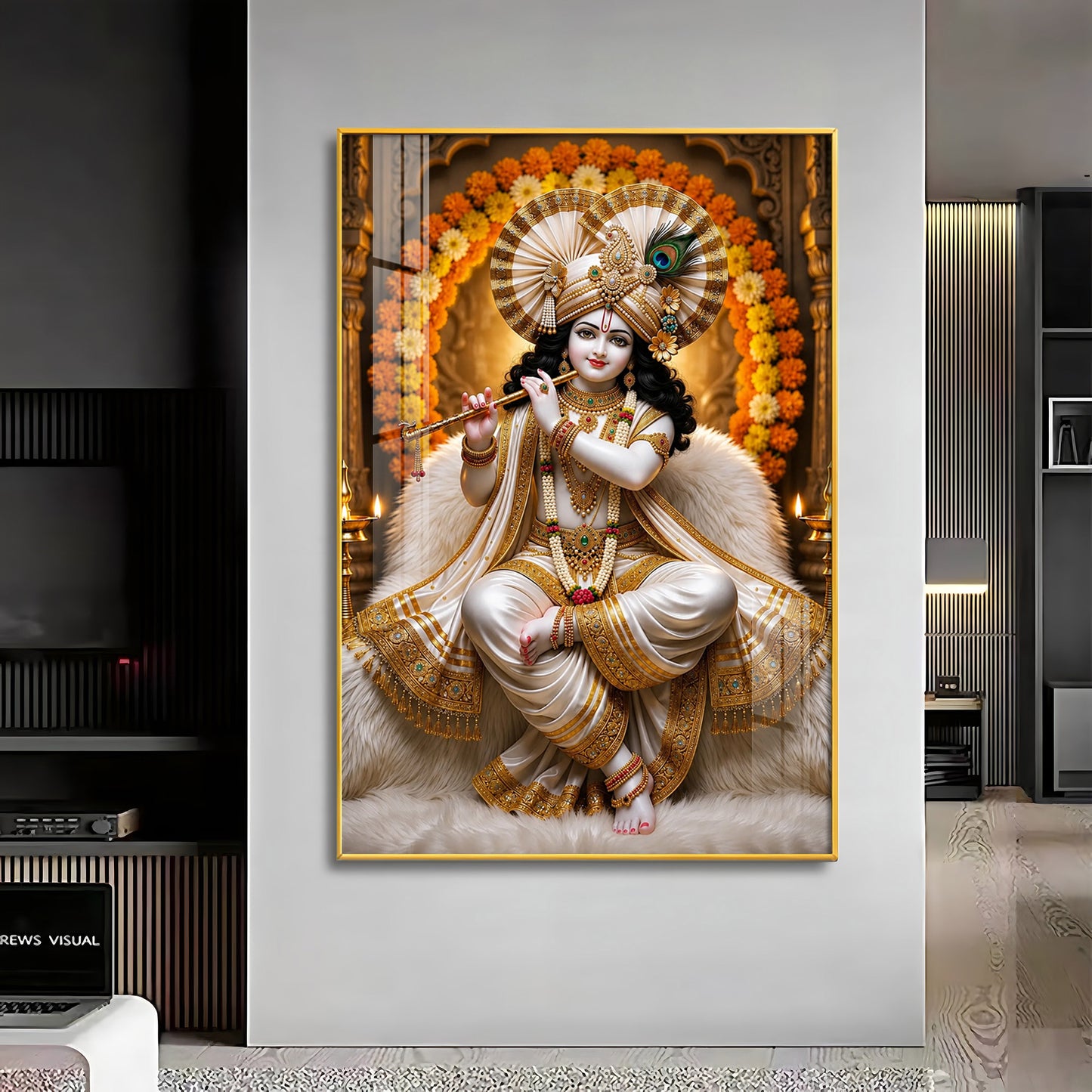 Beautiful Lord Krishna Playing The Flute Premium Acrylic Vertical Wall Art