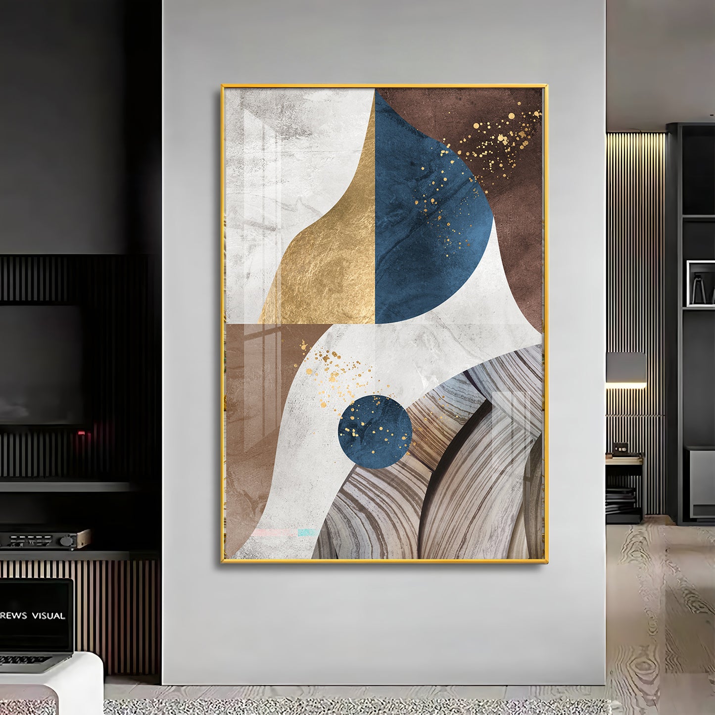 Nordic Modern Geometric Gold Premium Acrylic Vertical Wall Art