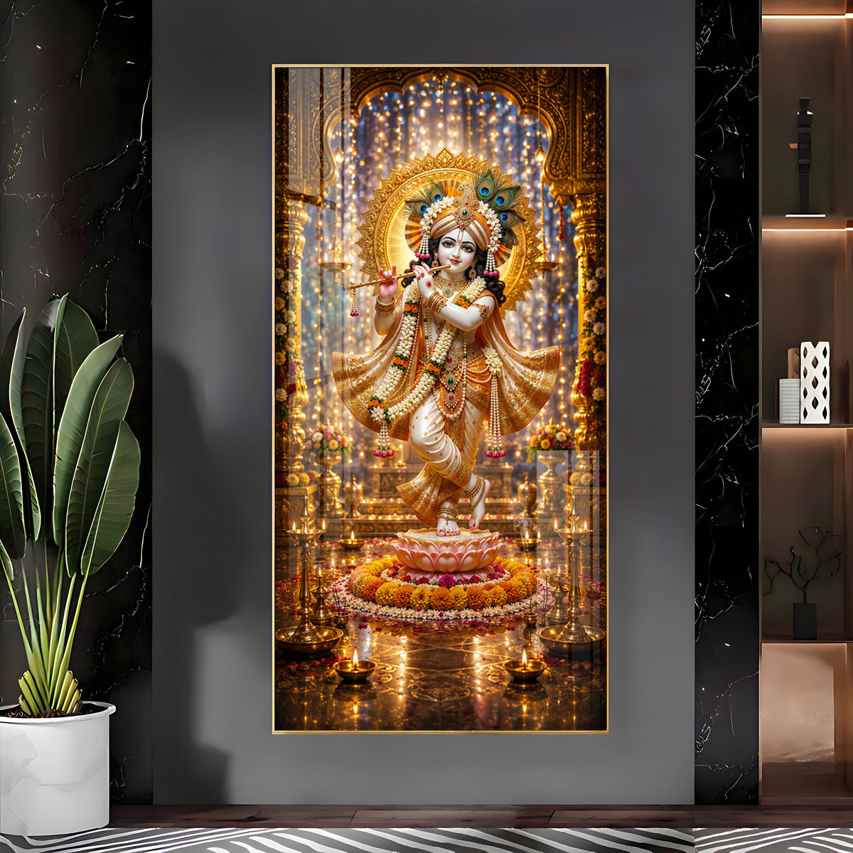 Sacred Lord Krishna Bansuri Premium Acrylic Vertical Wall Art