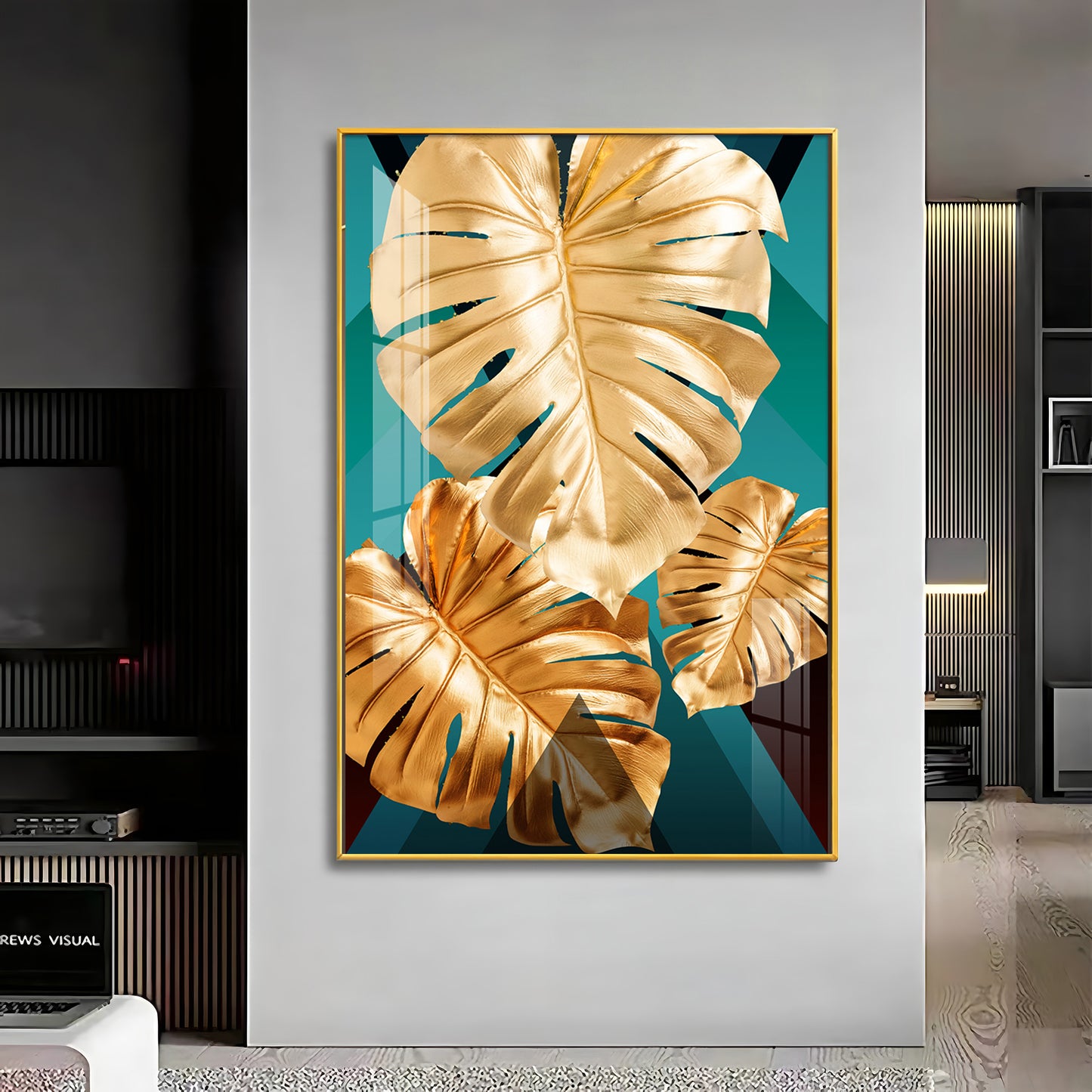 Radiant Gold Monstera Premium Acrylic Vertical Wall Art