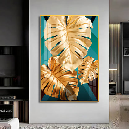 Radiant Gold Monstera Premium Acrylic Vertical Wall Art
