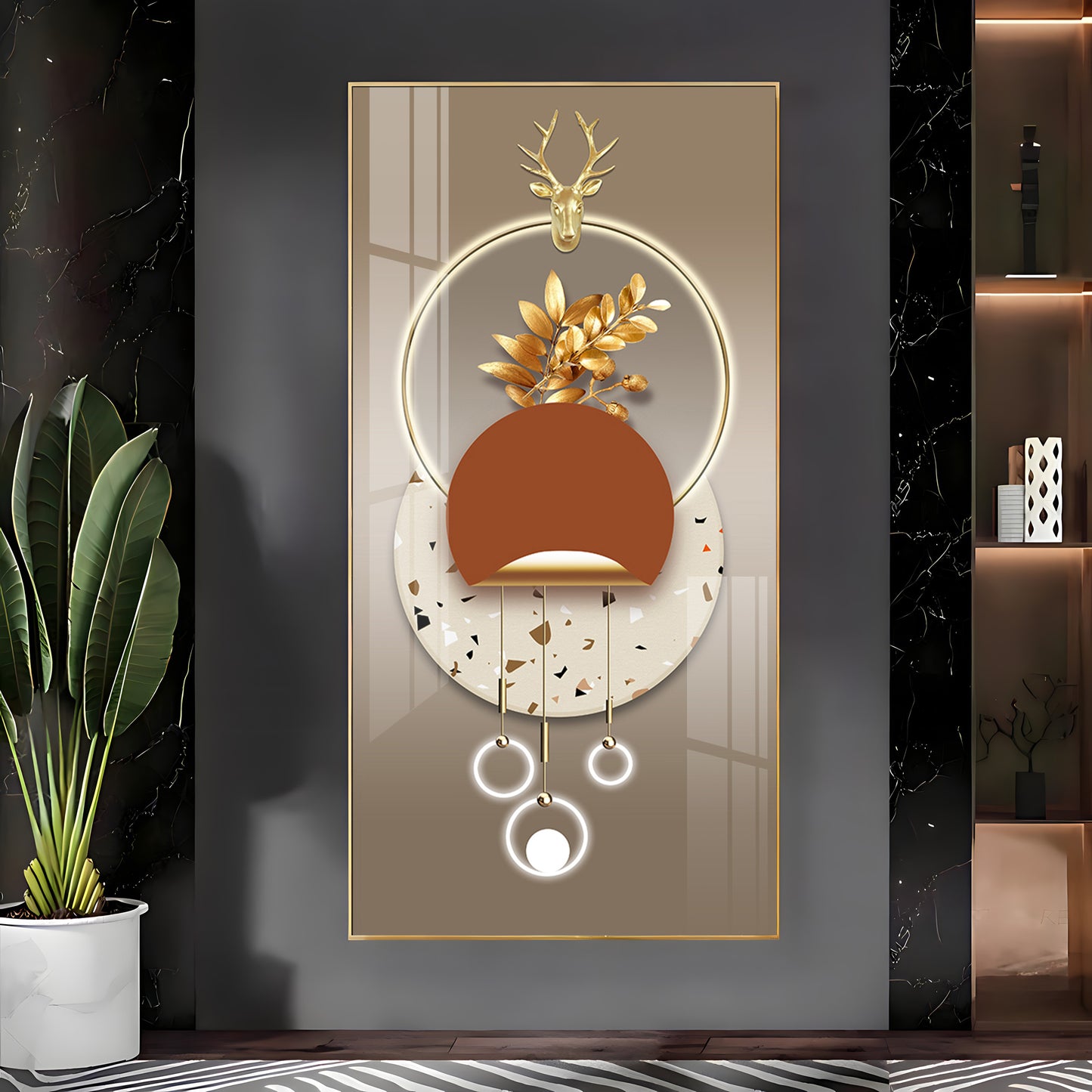 Golden Floral Grandeur Premium Acrylic Vertical Wall Art