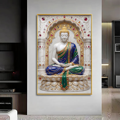Enlightened Buddha in Royal Robes Premium Acrylic Vertical Wall Art