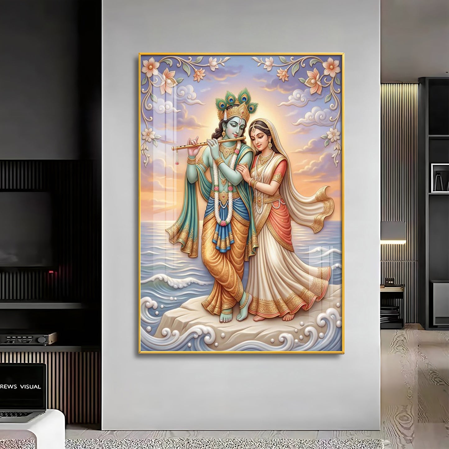 Lord Krishna With Shri Radha Premium Acrylic Vertical Wall Art