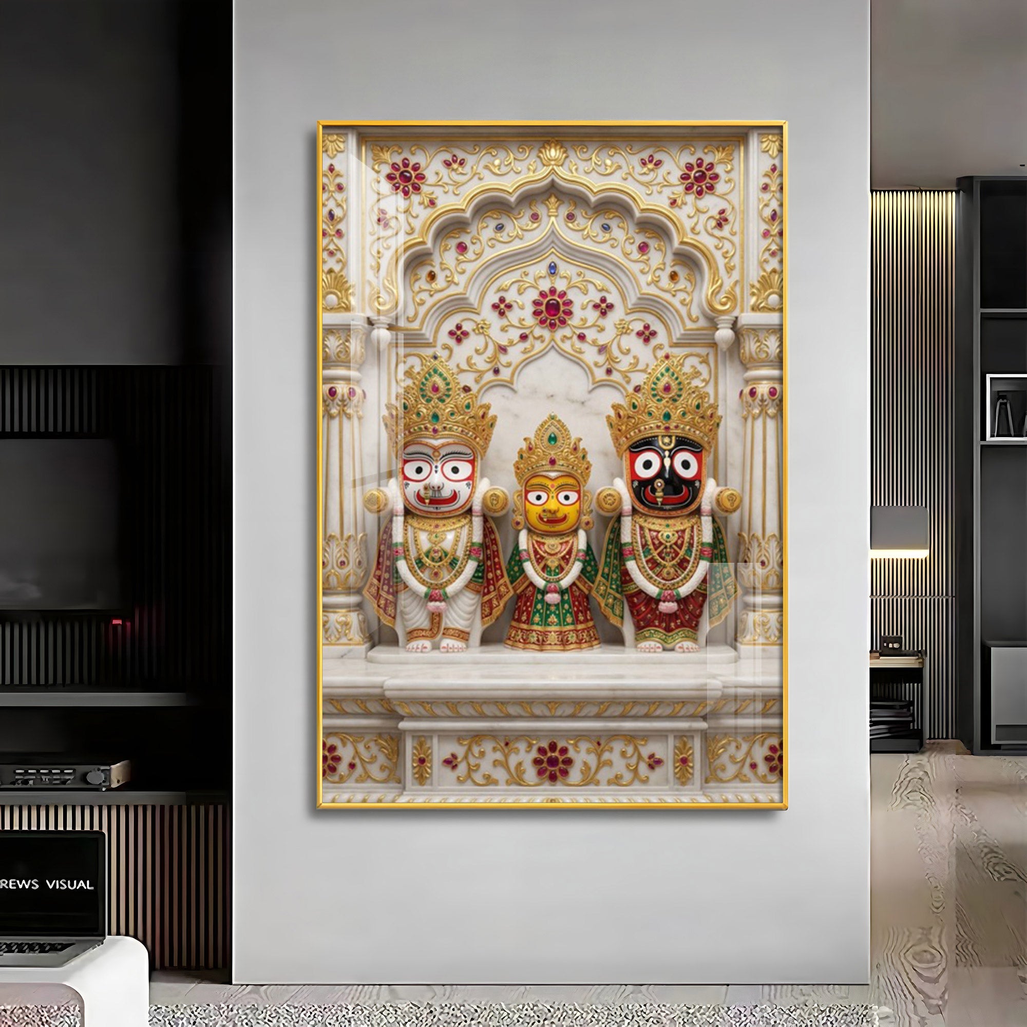 Divine Jagannath, Balabhadra and Subhadra Premium Acrylic Vertical Wall Art