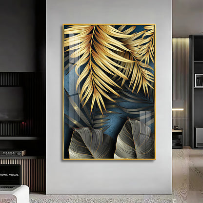 Tropical Golden Leafs Premium Acrylic Vertical Wall Art