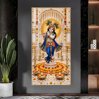 Krishna In Blue Poshak Premium Acrylic Vertical Wall Art