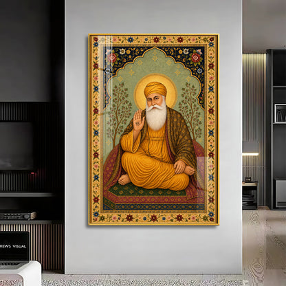 Guru Nanak Dev Ji Floral Border Premium Acrylic Vertical Wall Art