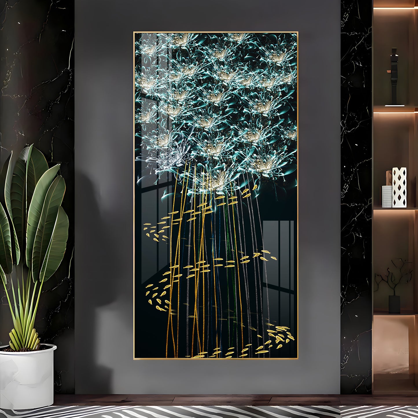 Fishes With Flowers Premium Acrylic Vertical Wall Art