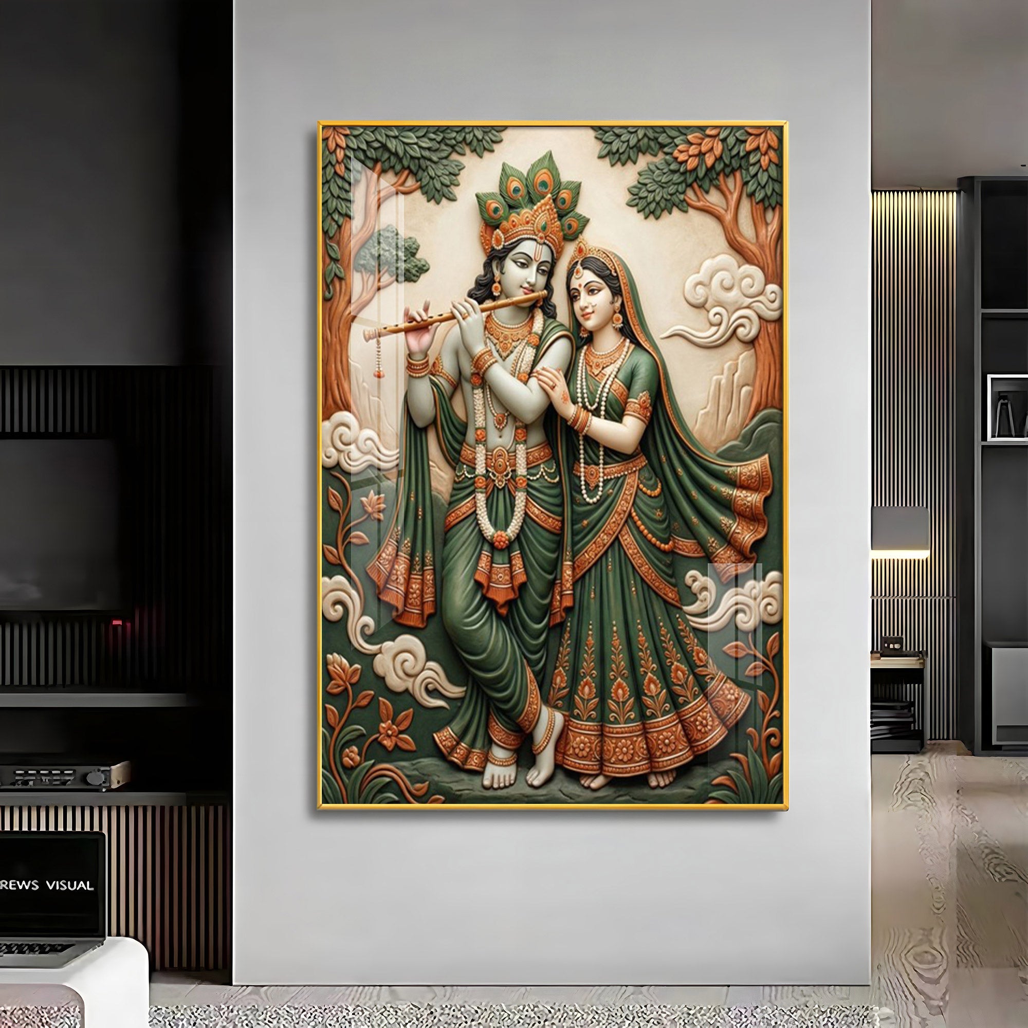 Divine God Radha Krishna Premium Acrylic Vertical Wall Art
