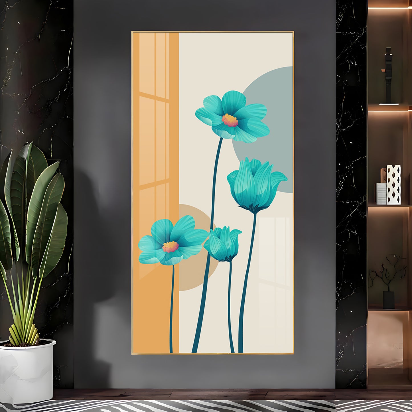 Elegant Blue Flowers Premium Acrylic Vertical Wall Art
