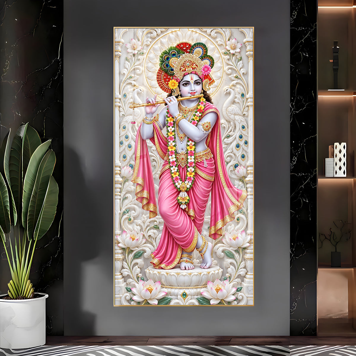 Krishna In Pink Dress Premium Acrylic Vertical Wall Art