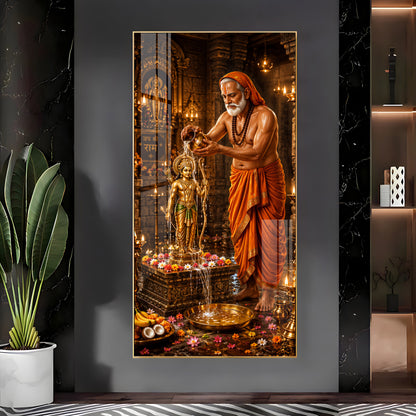 Shri Raghavendra Swamy Ritual Abhishek On Lord Ram Premium Acrylic Vertical Wall Art