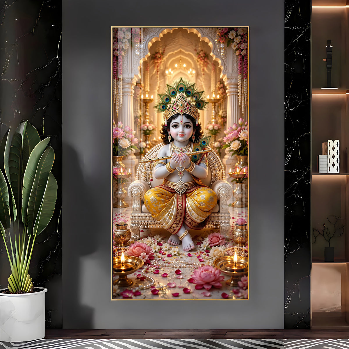 Divine Shree Krishna Premium Acrylic Vertical Wall Art