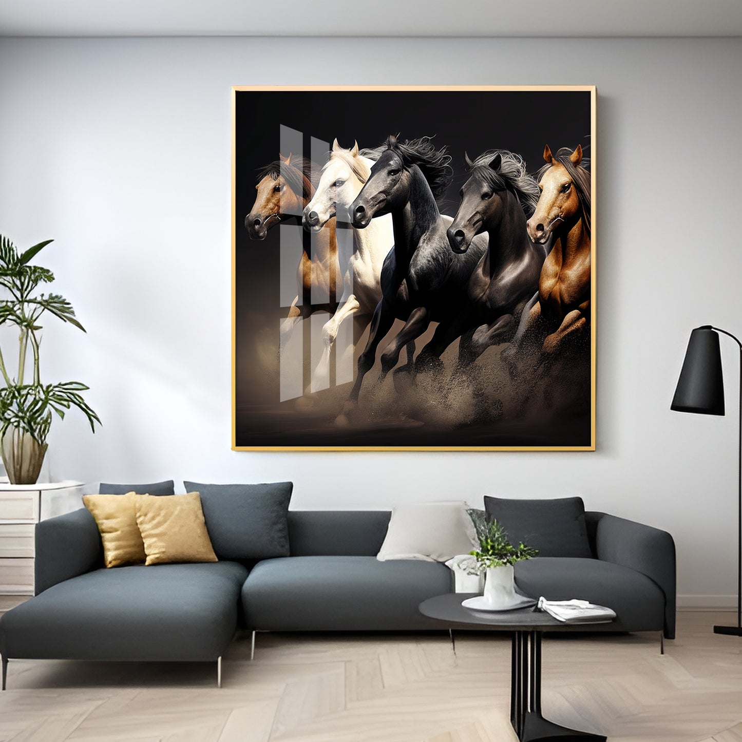 Lucky Running Horses Premium Acrylic Square Wall Art