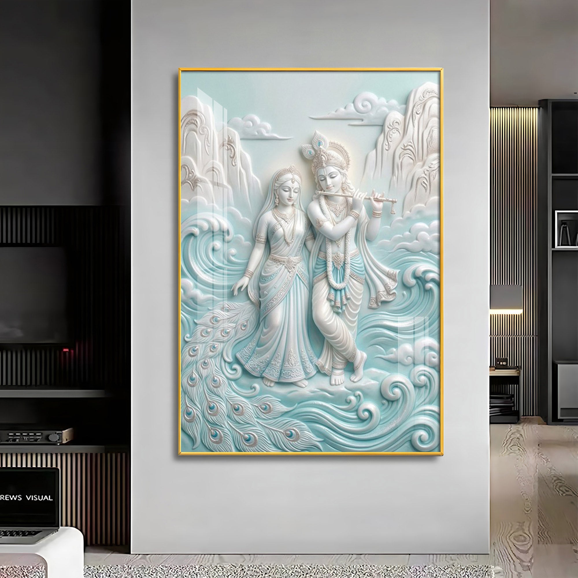 Devotional Lord Radha Krishna Premium Acrylic Vertical Wall Art
