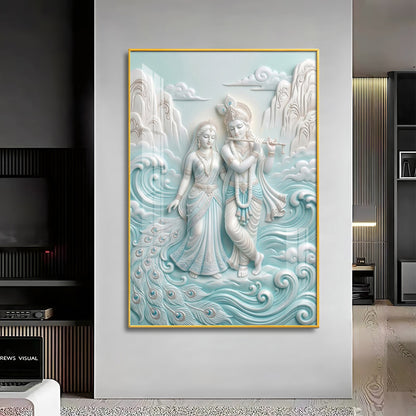Devotional Lord Radha Krishna Premium Acrylic Vertical Wall Art