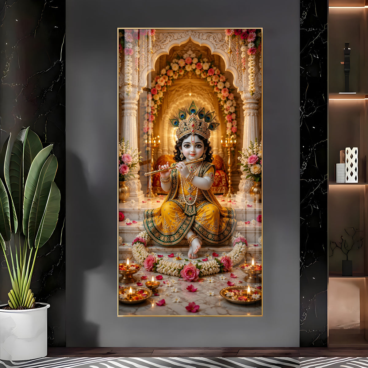 Divine Little Bal Krishna Premium Acrylic Vertical Wall Art
