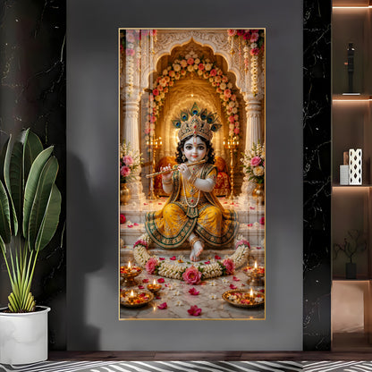 Divine Little Bal Krishna Premium Acrylic Vertical Wall Art