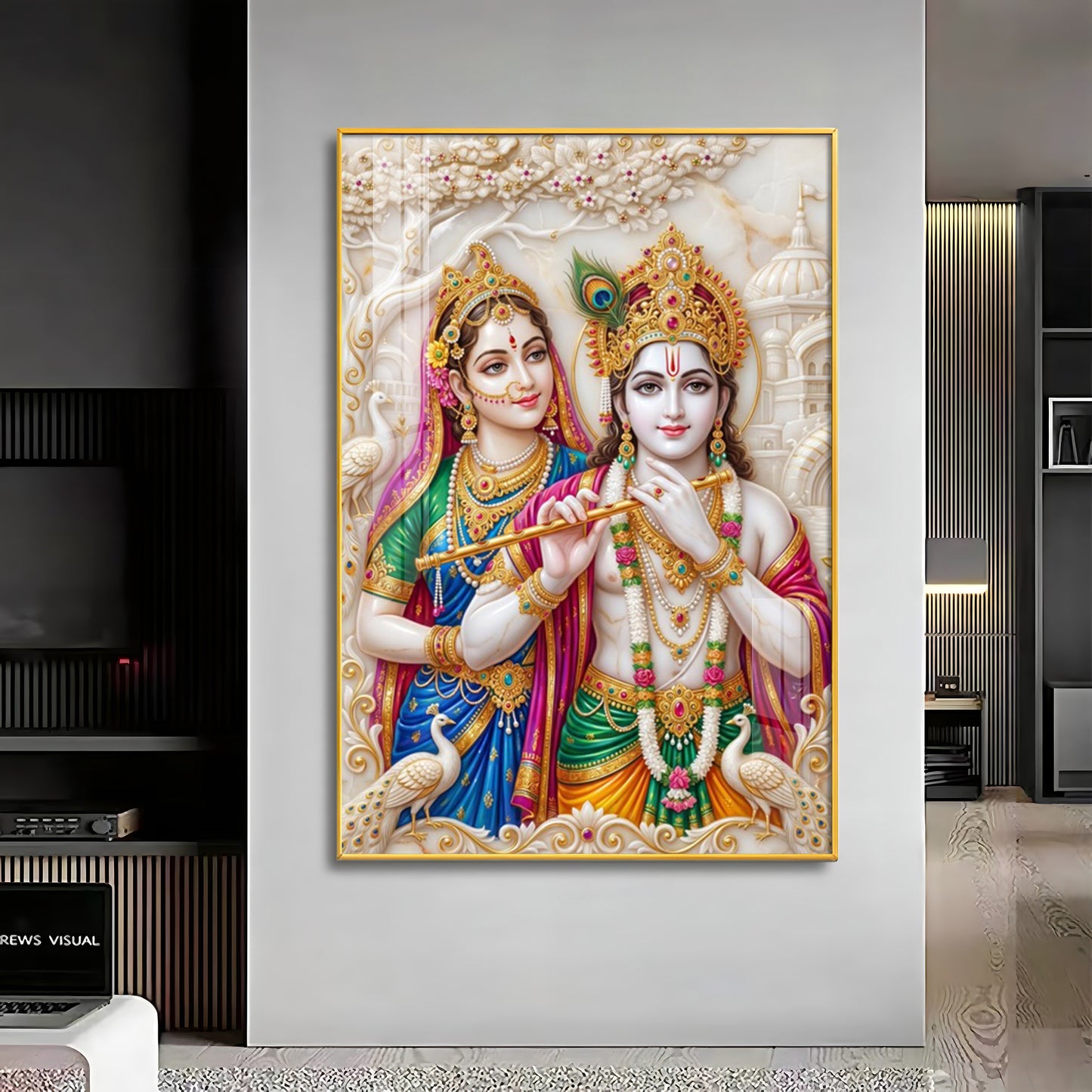 Krishna & Shri Radha With Flute Premium Acrylic Vertical Wall Art