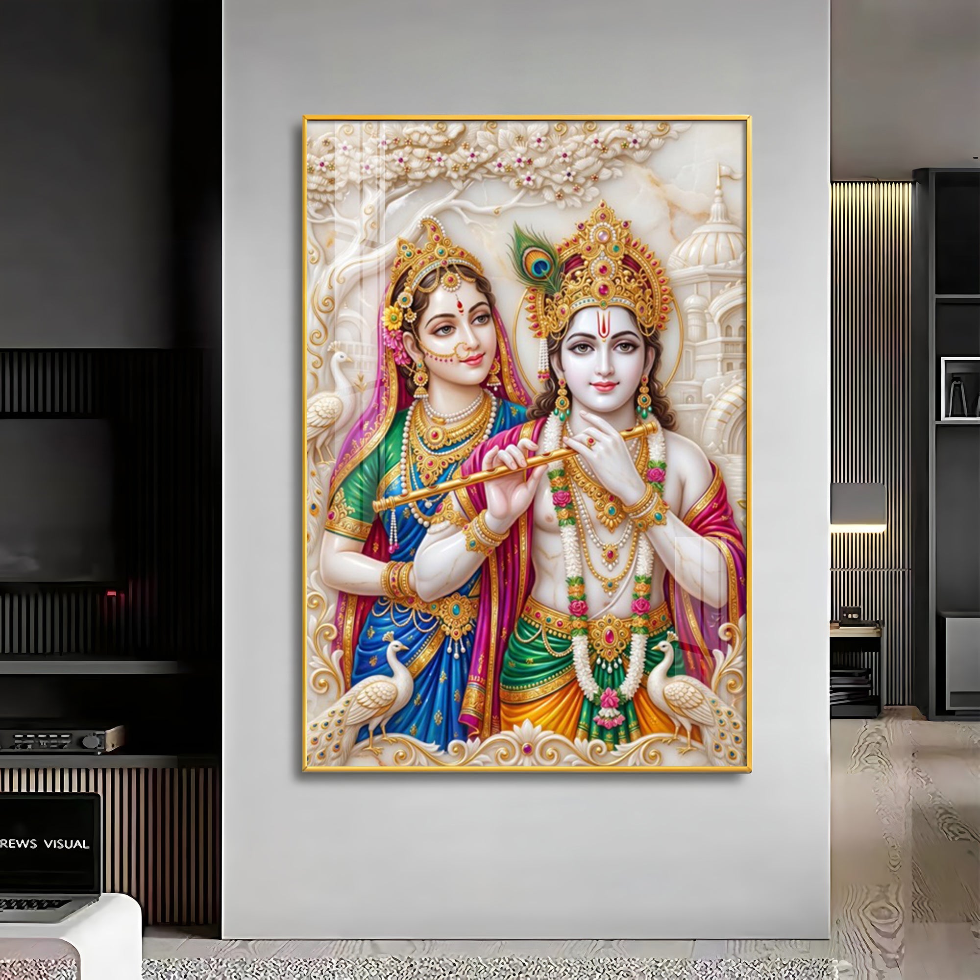 Krishna & Shri Radha With Flute Premium Acrylic Vertical Wall Art