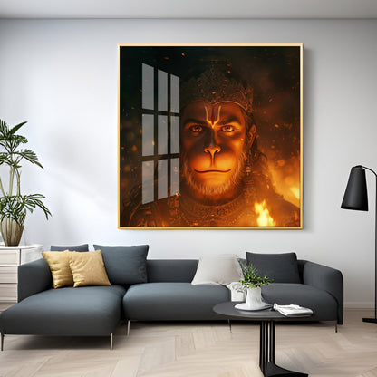 Lord Hanuman Face Premium Acrylic Square Wall Art