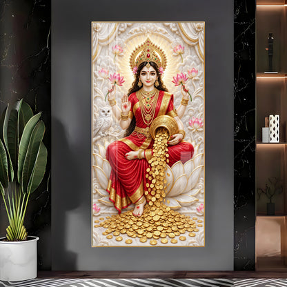 Goddess Laxmi With Gold Coins Premium Acrylic Vertical Wall Art