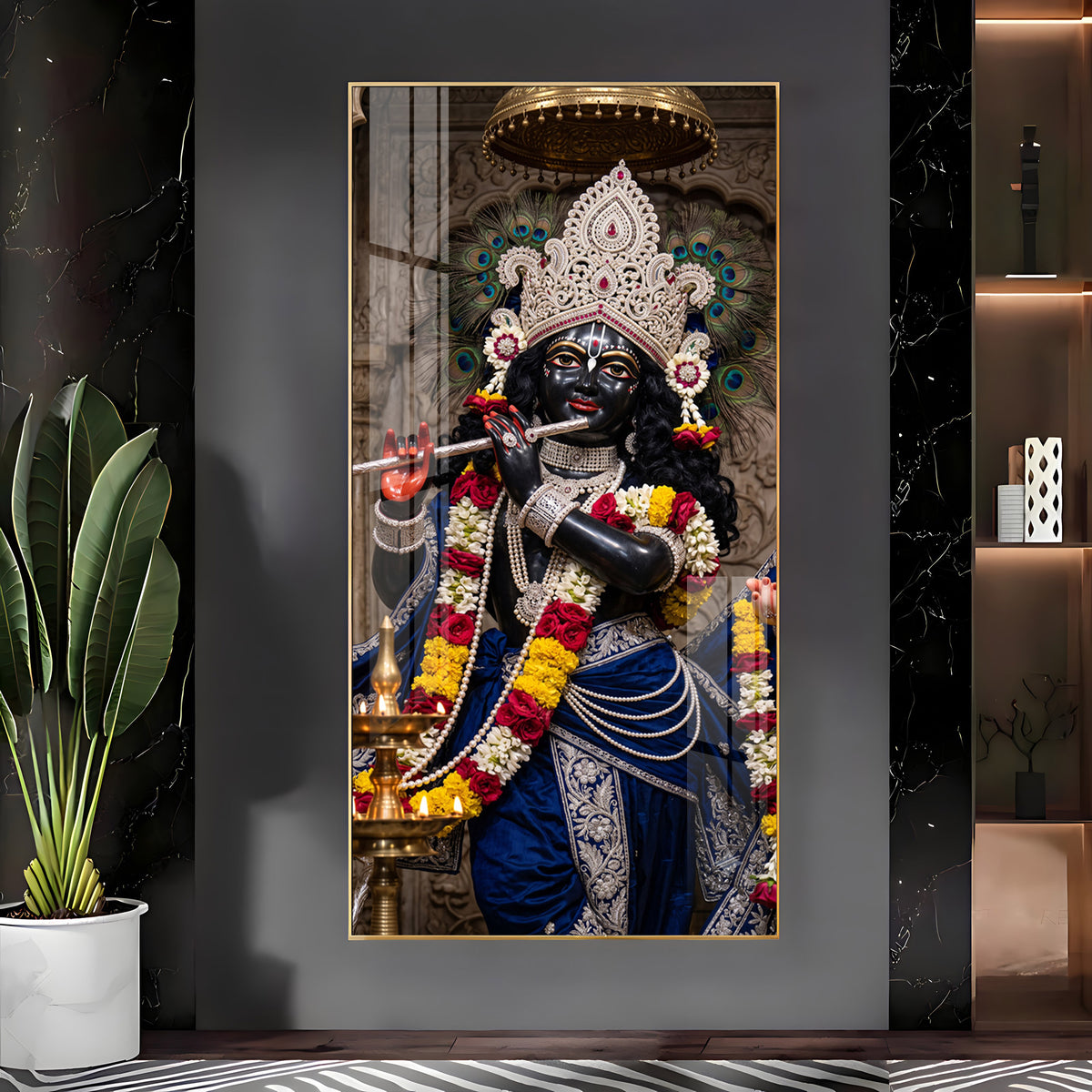 Divine Krishna in Blue Attire Premium Acrylic Vertical Wall Art